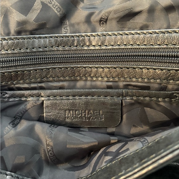 Michael Kors Leather Clutch, Grey Metallic, Gunmetal Chain Hardware - Picture 4 of 16